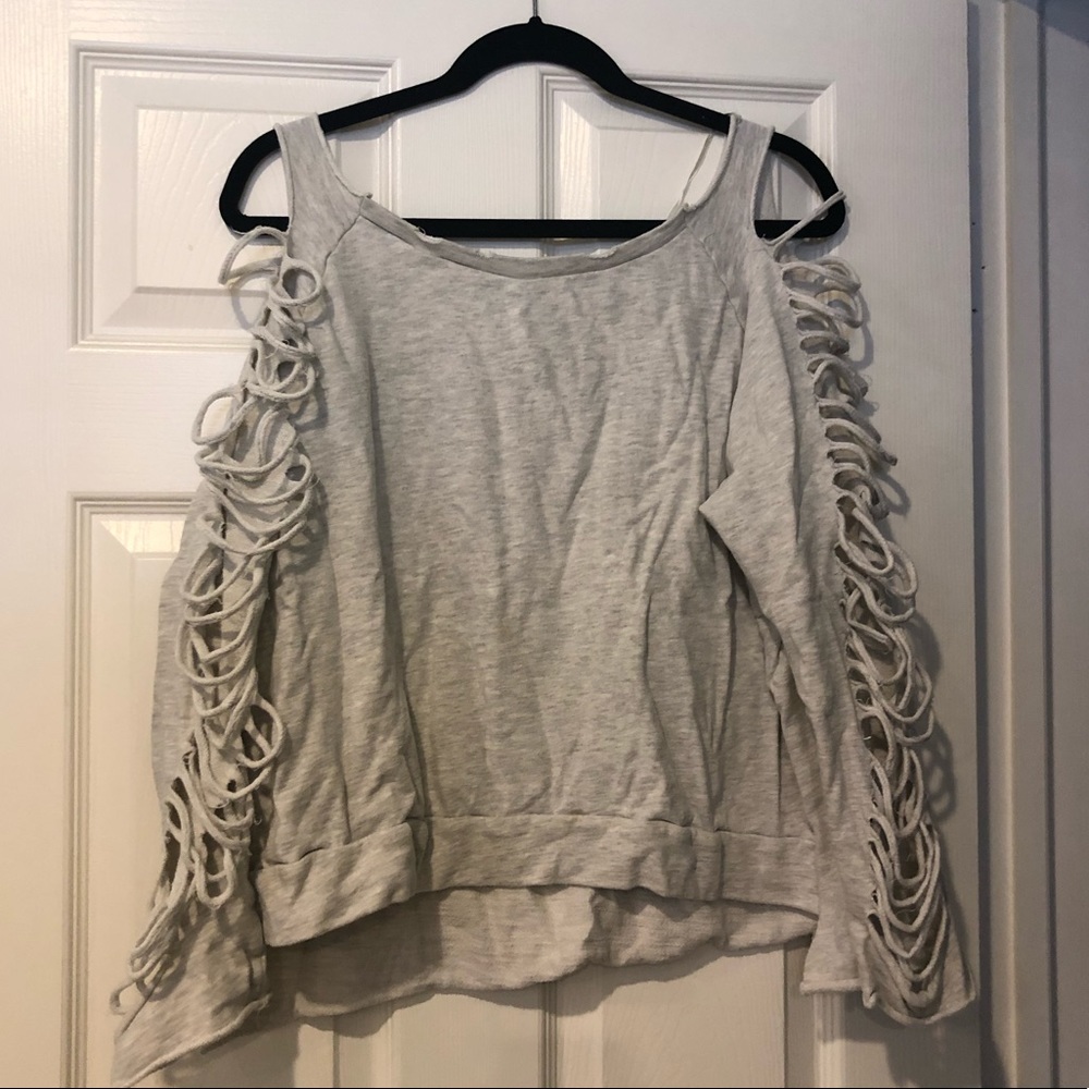 Distressed Sleeve Cut Out Top